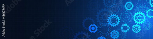 Website header or banner design with cogs and gear wheel mechanisms