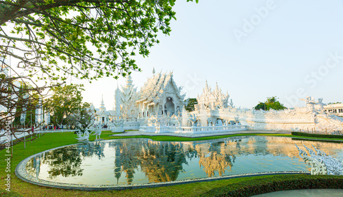 Wat Rong Khun, Chiang Rai,Famous Thailand temple or grand white church Call Wat Rong Khun,at Chiang Rai province, northern Thailand photo