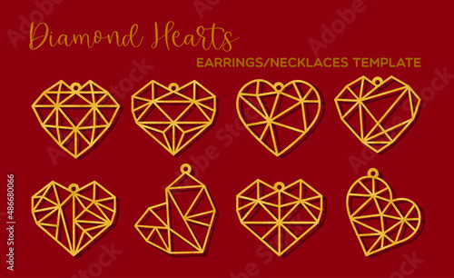 Earrings or necklaces in the shape of a heart template