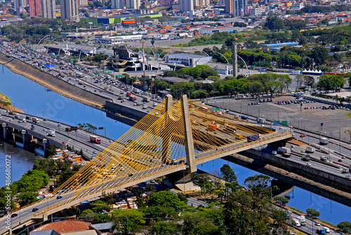 Ponte Estaiada Anhembi e Rio Tiete. Sao Paulo. photo