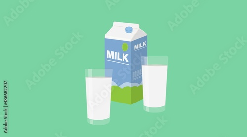 Milk Box and Two Glasses. Vector editable illustration