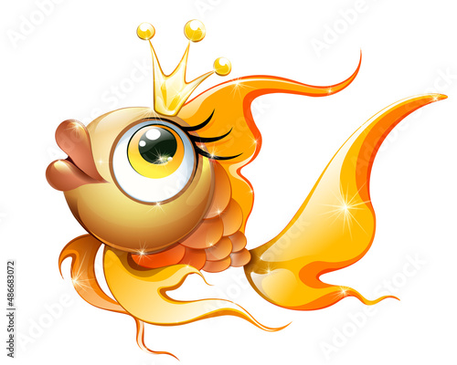Cute cartoon Gold Fish with crown