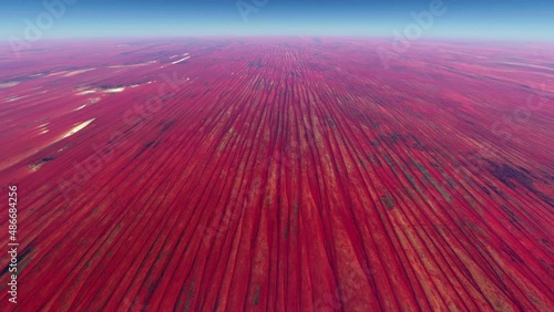 Aerial airplane view of the Simpson Desert is a large area of dry red sandy plain in Australia with an erg that contains the worlds longest parallel sand dunes 4k high resolution quality animation photo