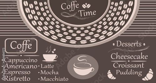 Coffee restaurant brochure vector, coffee shop menu design.cafe template with hand-drawn graphic. Coffee flyer.