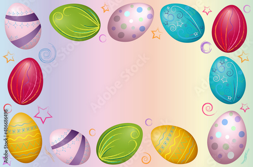 beautiful Easter background with colorful eggs on a light background