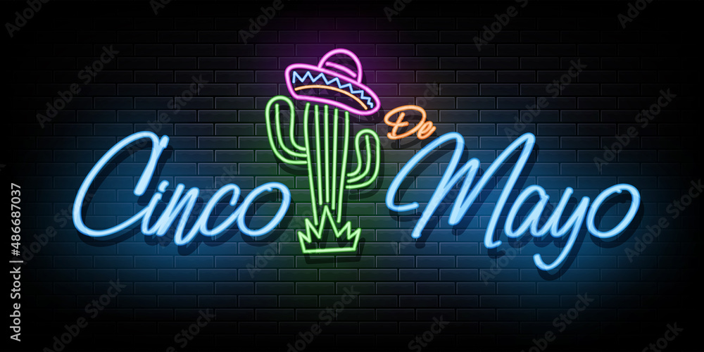 conco de mayo neon sign. design element. light banner. announcement neon signboard.