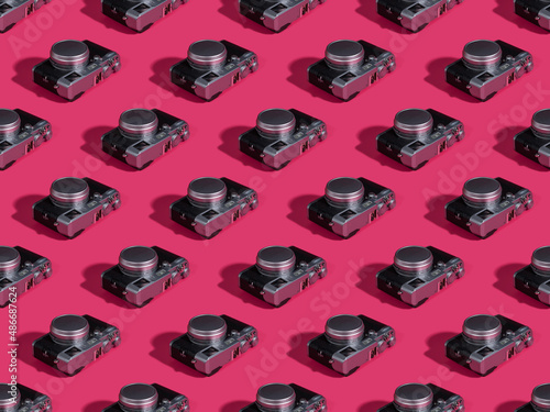 Retro Camera Endless Seamless Pink Pattern on Pink Background