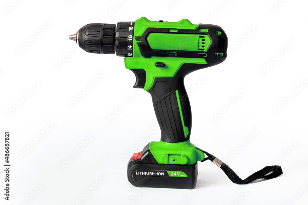Electric screwdriver with battery on a white isolated background Electric screwdriver with battery on a white isolated background
