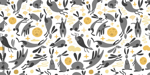 Funny rabbits. Mid-autumn festival. Seamless Pattern Background for your design