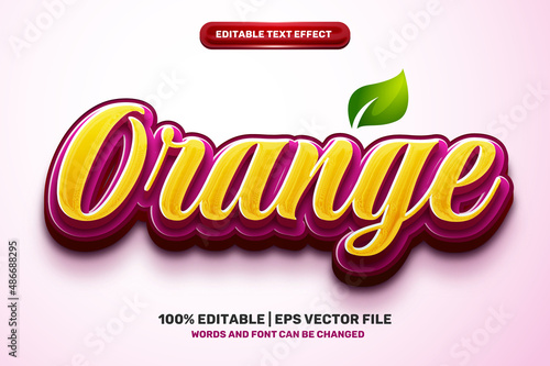 liquid Fresh orange organic food 3D logo template Editable text Effect Style