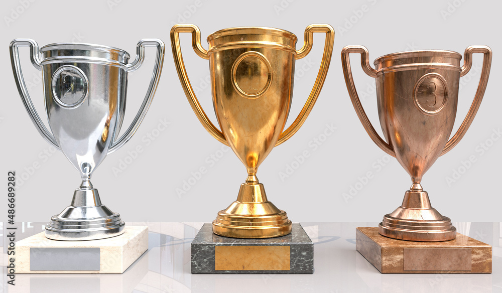 Trophies for first, second and third place in sports Stock Illustration ...