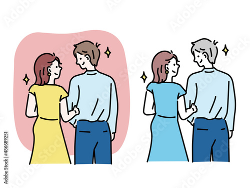 カップル、夫婦、恋人、家族のイラスト(仲良し、結婚、恋愛、愛、幸せ、将来、人生設計、ラブラブ、安心) Illustrations of couples, couples, lovers and families.Good friends, marriage, love, love, happiness, future, life planning.