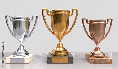 Trophies for first, second and third place in sports