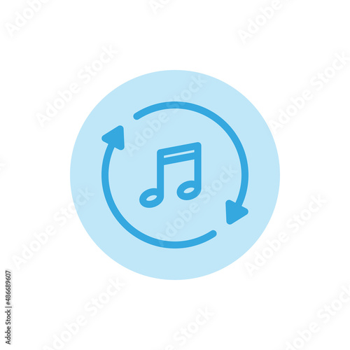 Blue repeat button or musical note vector icon