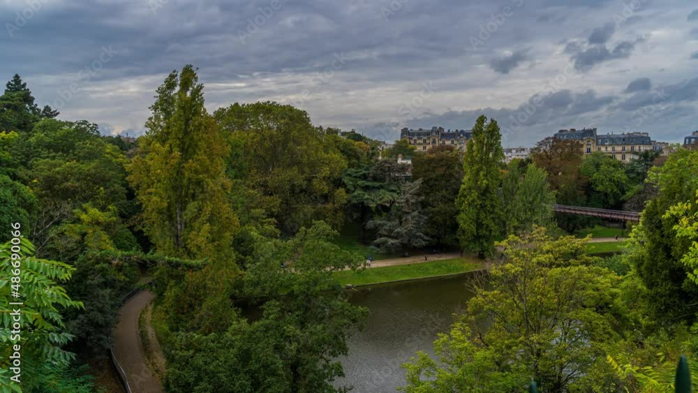 Green Park in Paris Center Lake and Trees Cloudy Sky Peoples Walking Around Green Park in Paris Center Lake and Trees Cloudy Sky Peoples Walking Around