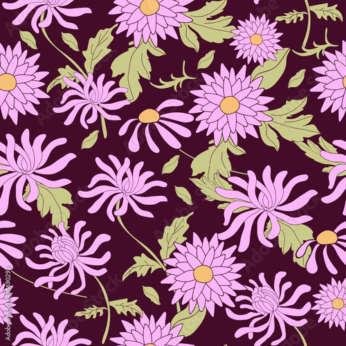 Seamless floral chrysanthemum flowers pattern