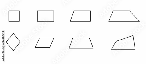 types of quadrilaterals square, rectangle, rhombus, trapezoid, parallelogram, versatile quadrilateral, visual aid, poster  photo