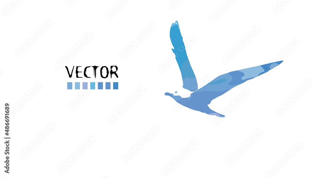 Obraz premium Flying blue watercolor seagull. Vector illustration