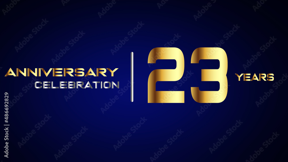 Obraz premium 23 year gold anniversary celebration logo, isolated on blue background