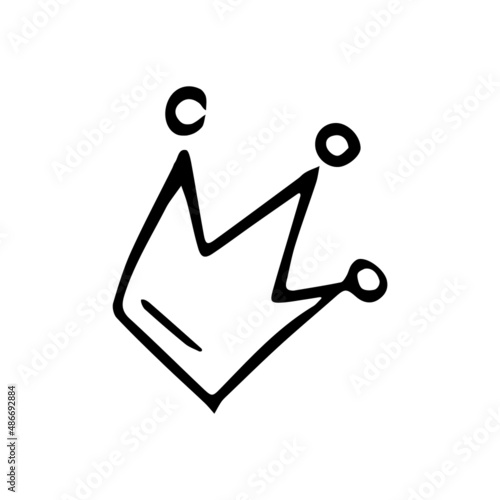 Hand drawn doodle princess crown. Vector black and white crown. Outline.