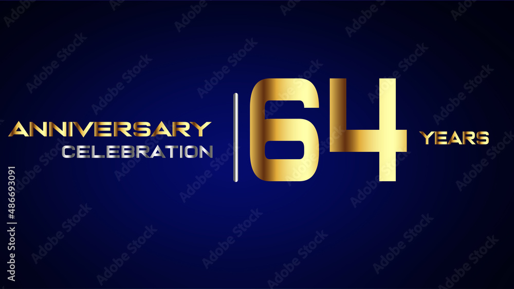 64 year gold anniversary celebration logo, isolated on blue background