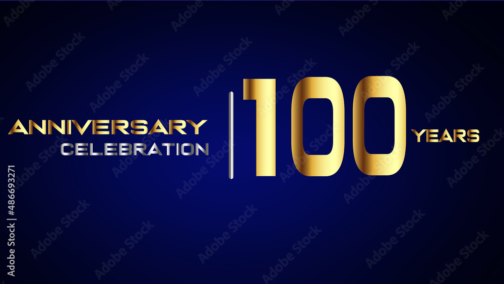 100 year gold anniversary celebration logo, isolated on blue background