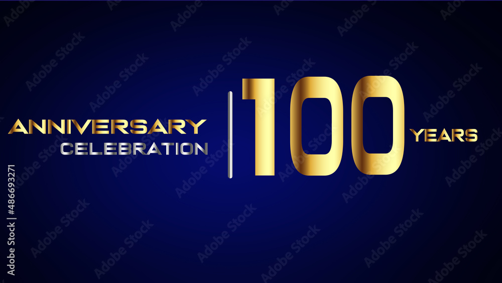 Obraz premium 100 year gold anniversary celebration logo, isolated on blue background