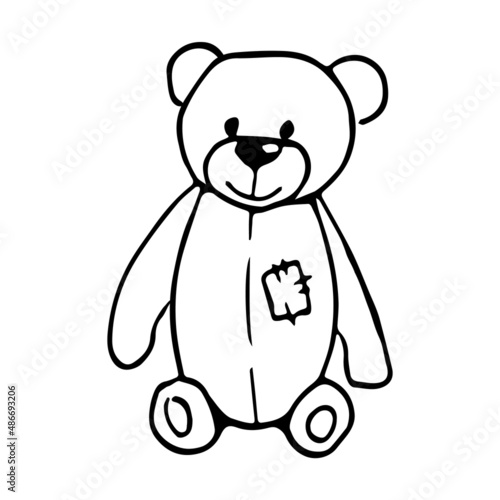 Hand drawn doodle teddy bear. Vector stuffed toy for a kids or romantic design. Outline.