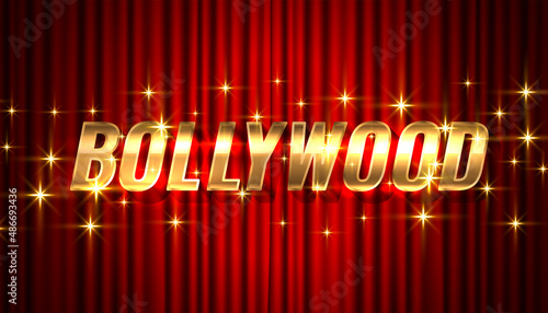 bollywood indian cinema sparkling text on red curtain background