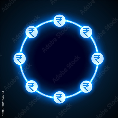 glowing neon digital rupee money concept frame photo