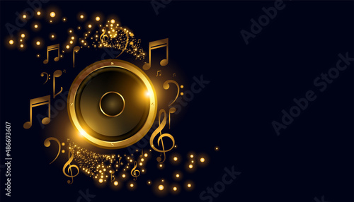 golden music speaker with sound notes background