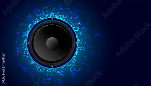 music speaker with blue sound notes background