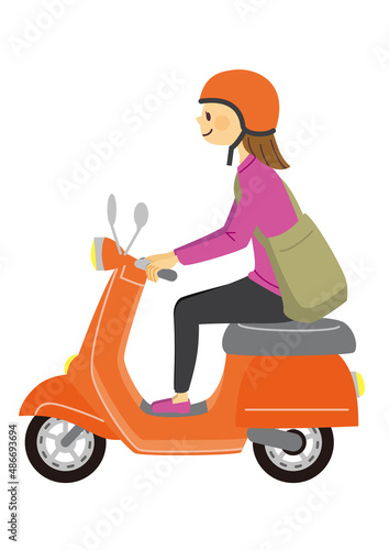 バイクに乗る若い女性