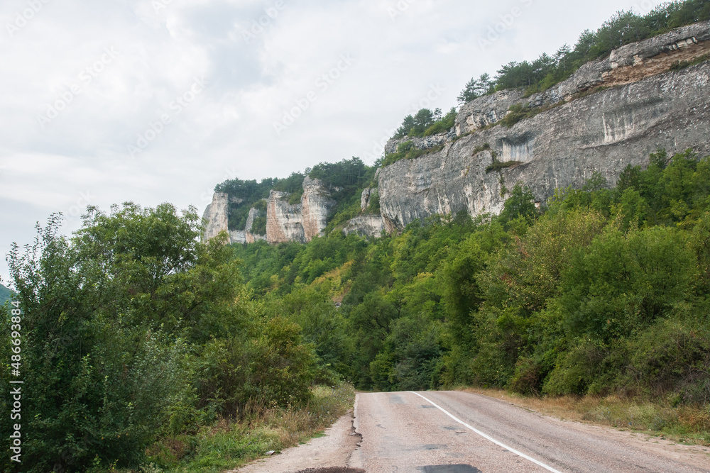 Fototapeta premium Mountain road in summer in central Crimea