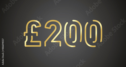 200 Pound Sterling internet website promotion sale offer big sale and super sale coupon code golden £200 discount gift voucher coupon black background