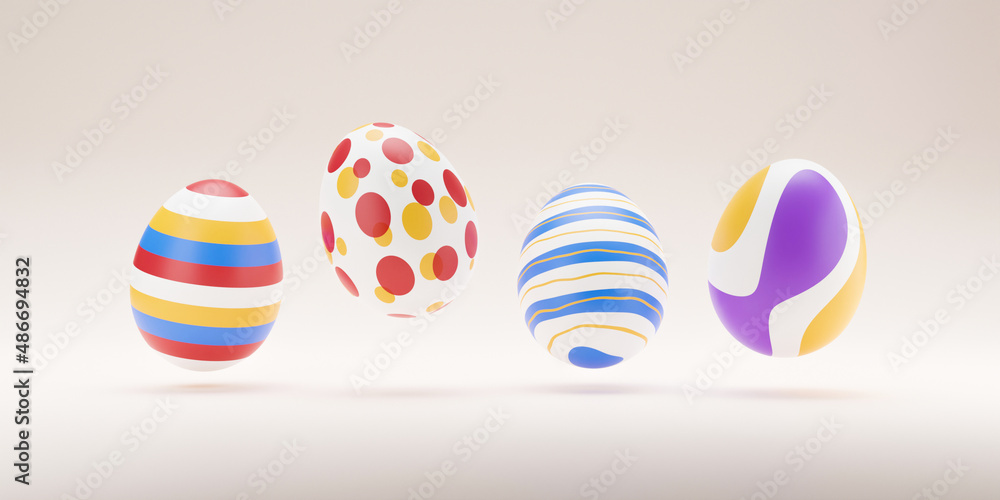 3D Eggs levitating on beige background. easter eggs colorful decoration background. minimal holiday style design. 3d rendering. Natural creative composition render illustration 3D Eggs levitating on beige background. easter eggs colorful decoration background. minimal holiday style design. 3d rendering. Natural creative composition render illustration