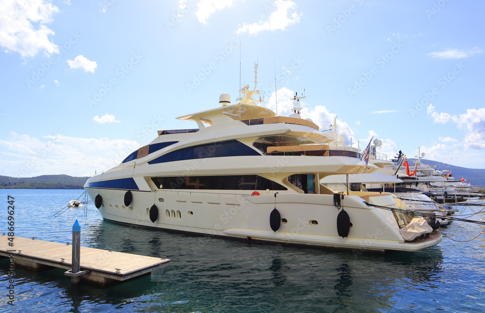 Luxury yachts in marina of Porto Montenegro in Tivat	