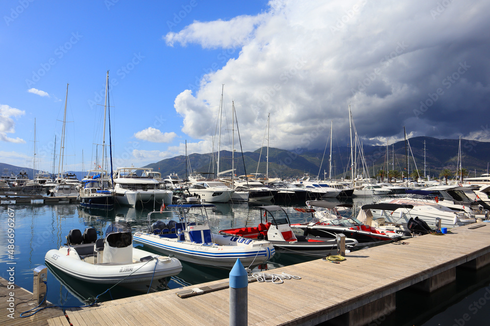 Luxury yachts in marina of Porto Montenegro in Tivat 