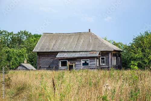 destroyed houses in an abandoned village