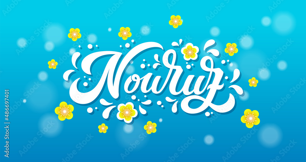 Nowruz holiday vector design elements. Novruz Persian New Year composition. Handwritten lettering. Vector illustration.