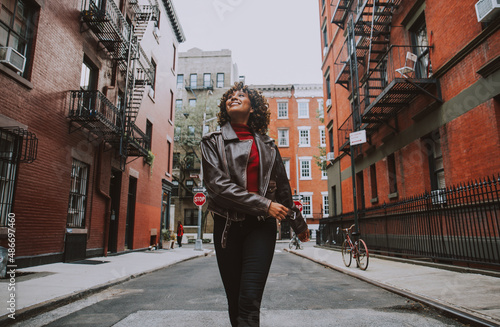 Photography Beautiful girl walking in New york city, concept about new yorkers and lifestyle