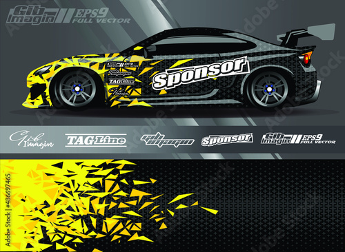 Car wrap design vector, truck and cargo van decal. Graphic abstract stripe racing background designs for vehicle, rally, race, adventure and car racing livery
