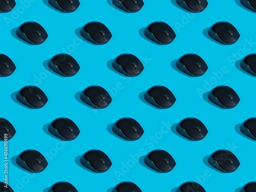 Computer Mouse Endless Seamless Pattern on Blue Background