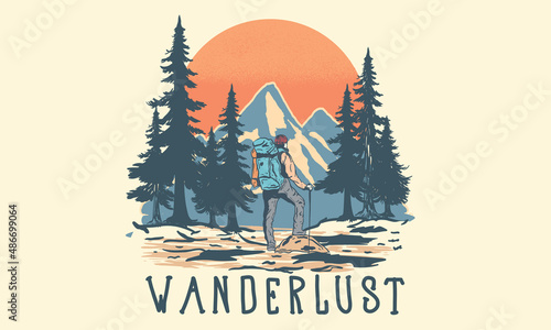 Mountain adventure vector print design for t shirt, sticker and others.