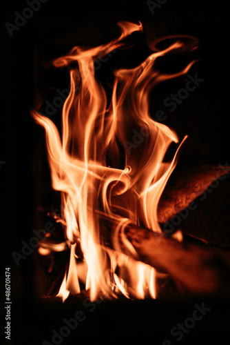 Close-up of fire burning in the fireplace.