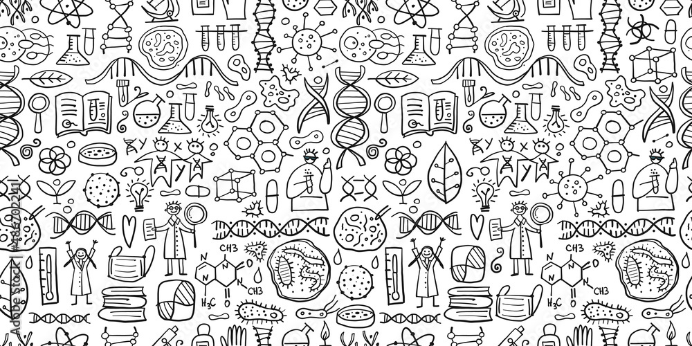 Genetics and chemistry, biology seamless pattern for your design