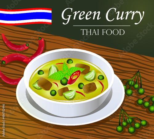 Thai Green Curry (Gaeng Kiaw Wan) vector style 