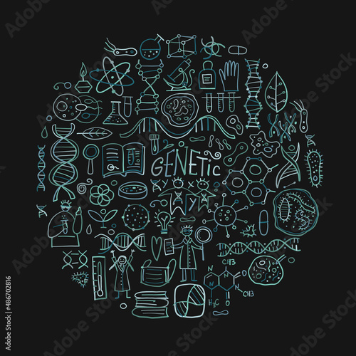 Genetics, chemistry, biology icons set for your design