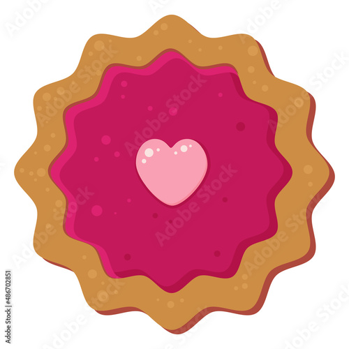 Cookies with pink jelly and heart. vector element for printing on fabric, printed products, collage. illustration for greeting products, corporate identity of stores, cookie production