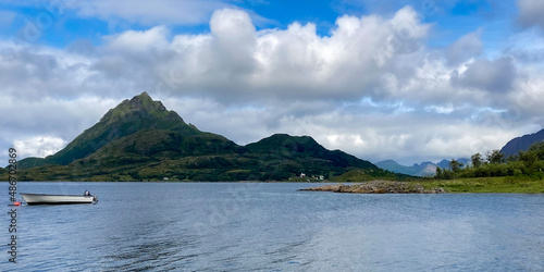 Wallpaper Mural View of a Norwegian fjord with a boat and mountains Torontodigital.ca